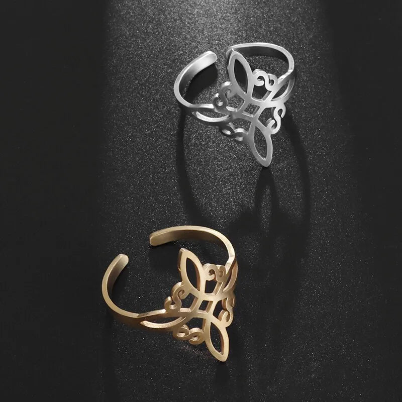 Anello da donna con nodo da strega, stregoneria, anello regolabile con apertura soprannaturale in acciaio inossidabile, gioielli con amuleto con nodo celtico irlandese