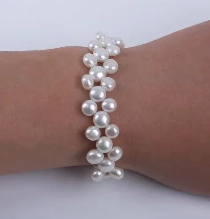 Bellissimi tre file 6-7-8mm bottone perle naturali coltivate perle d'acqua dolce collana braccialetto set regali set di gioielli di perle