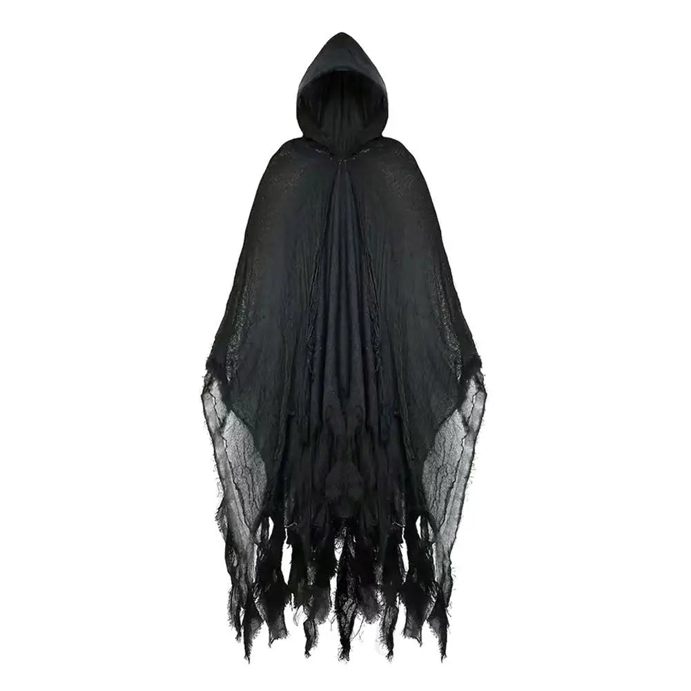 Costumi di Halloween per adulti, mantello da fantasma spaventoso con cappuccio, vestito cosplay da mantello da strega zombie Grim Reaper per la parte di Halloween