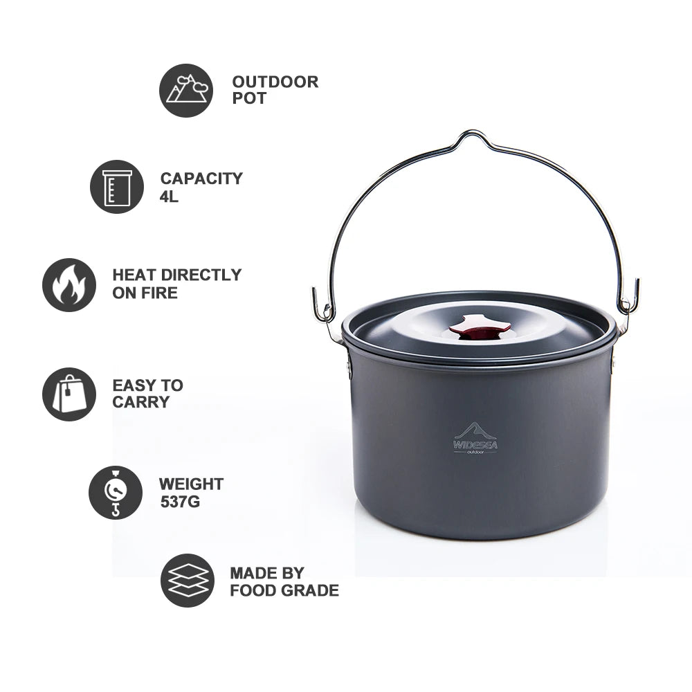 Widesea 4L campeggio appeso pentole pentole bombetta da esterno stoviglie 4-6 persone Picnic cucina turismo pesca attrezzatura da cucina