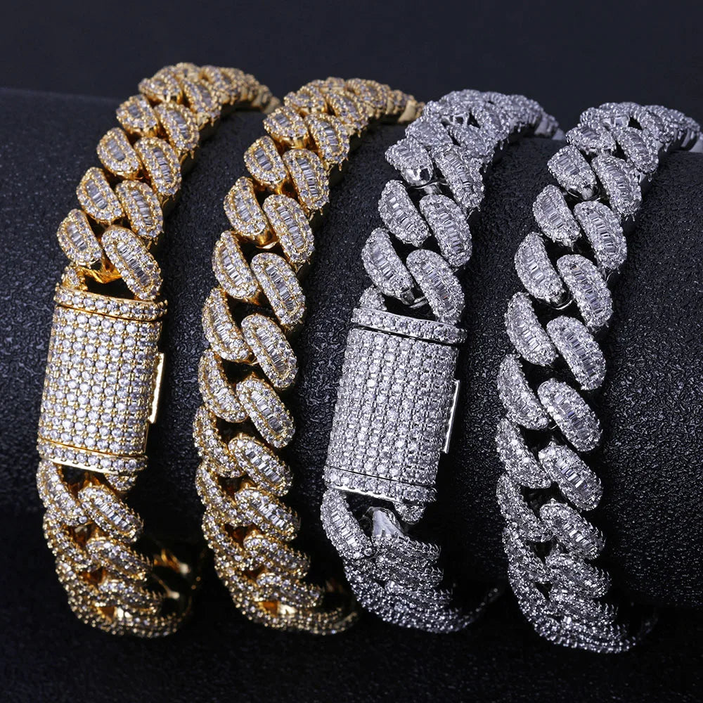 NUOYA Gioielli Hip Hop di Alta Qualità 12mm Bling Iced Cz Rettangolo Diamante Prong Impostazione Collana a Collegamento Cubano Homme