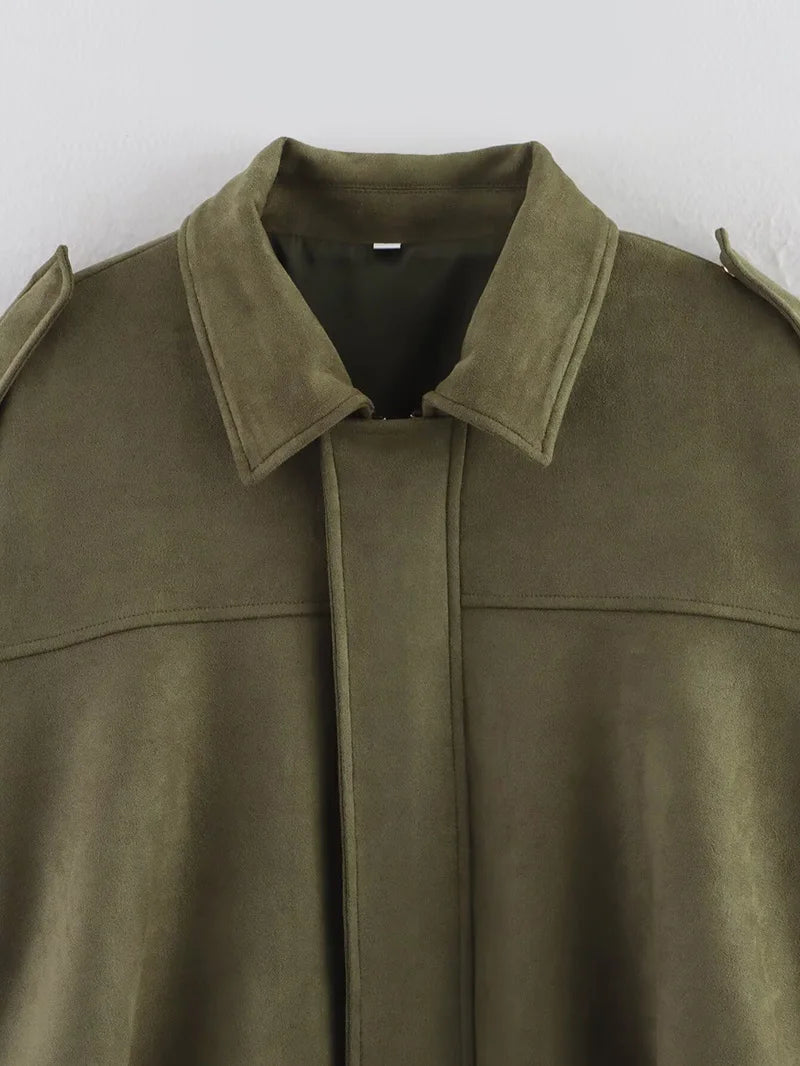 Bomber da donna Cappotti Moda Colletto rovesciato Manica lunga Cappotti larghi Capispalla femminile vintage Top chic