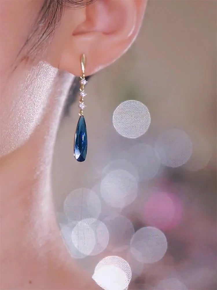 Orecchini pendenti in cristallo blu lucido alla moda per le donne moda semplice ciondolo a goccia d'acqua orecchino ragazza festa gioielli da sposa regali
