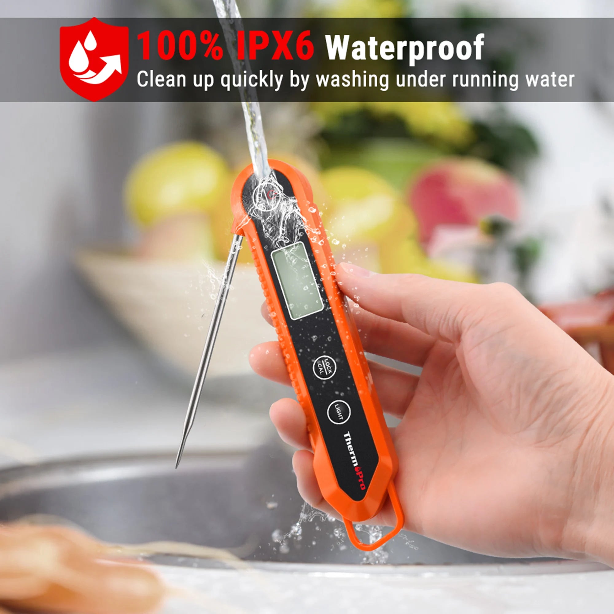 ThermoPro TP03H Termometro per carne da cucina pieghevole per barbecue con retroilluminazione digitale con funzione di blocco