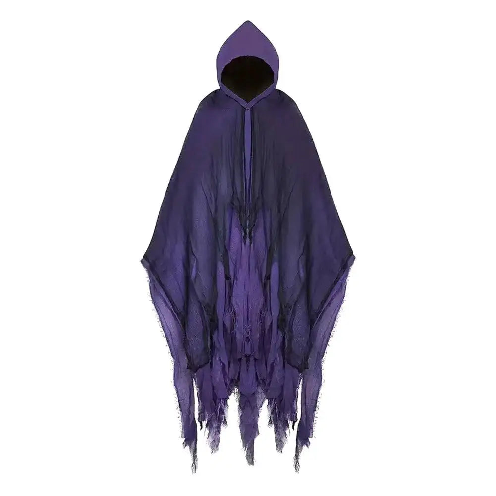 Costumi di Halloween per adulti, mantello da fantasma spaventoso con cappuccio, vestito cosplay da mantello da strega zombie Grim Reaper per la parte di Halloween