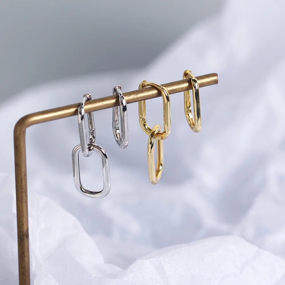 FINS Minimalista Reale S925 Sterling Silver Ovale a Forma di Cuore Orecchini a pendaglio Geometrica Liscia Cerchi Pendientes Plata 925 Gioielli
