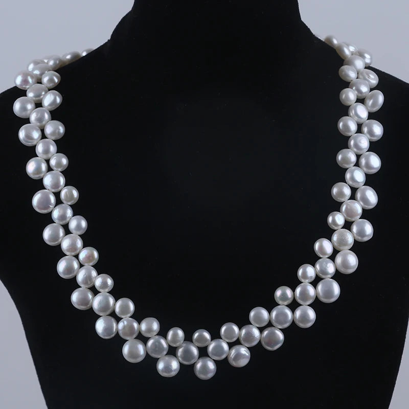 Bellissimi tre file 6-7-8mm bottone perle naturali coltivate perle d'acqua dolce collana braccialetto set regali set di gioielli di perle
