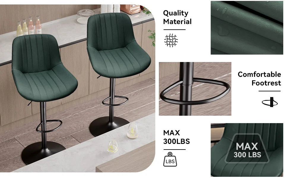 Sgabello da Bar Set da 2 pezzi, sgabello da Bar girevole moderno regolabile con schienale, sedia da banco in tessuto ad alte prestazioni