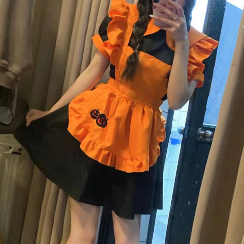 Costume di Halloween cosplay ristorante costume anime ricamo zucca cameriera vestido abito da compleanno per donna
