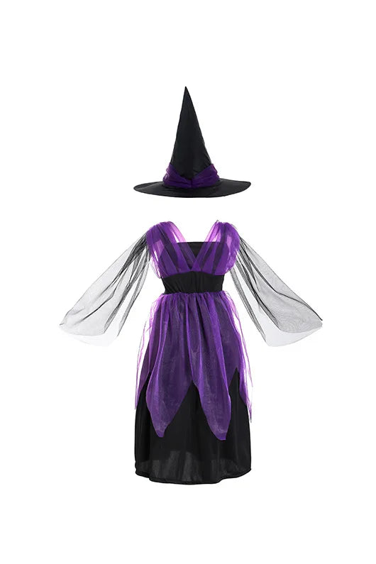 Costume di Halloween per bambini Costume da vampiro fantasy di Halloween Vestito lungo da tutu per ragazze Vestito da carnevale per bambini Abiti di piume gotiche