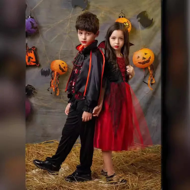 Costume di Halloween per bambini Costume da vampiro fantasy di Halloween Vestito lungo da tutu per ragazze Vestito da carnevale per bambini Abiti di piume gotiche
