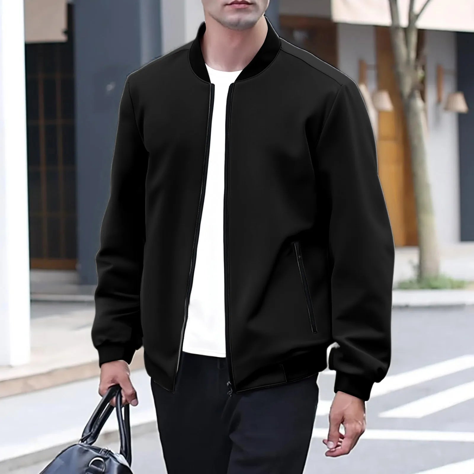 Giacca da baseball da uomo Giacca Top con orlo in colore a contrasto Design semplice Colletto da baseball Stile Abbigliamento quotidiano Primavera Autunno All-Match Basic