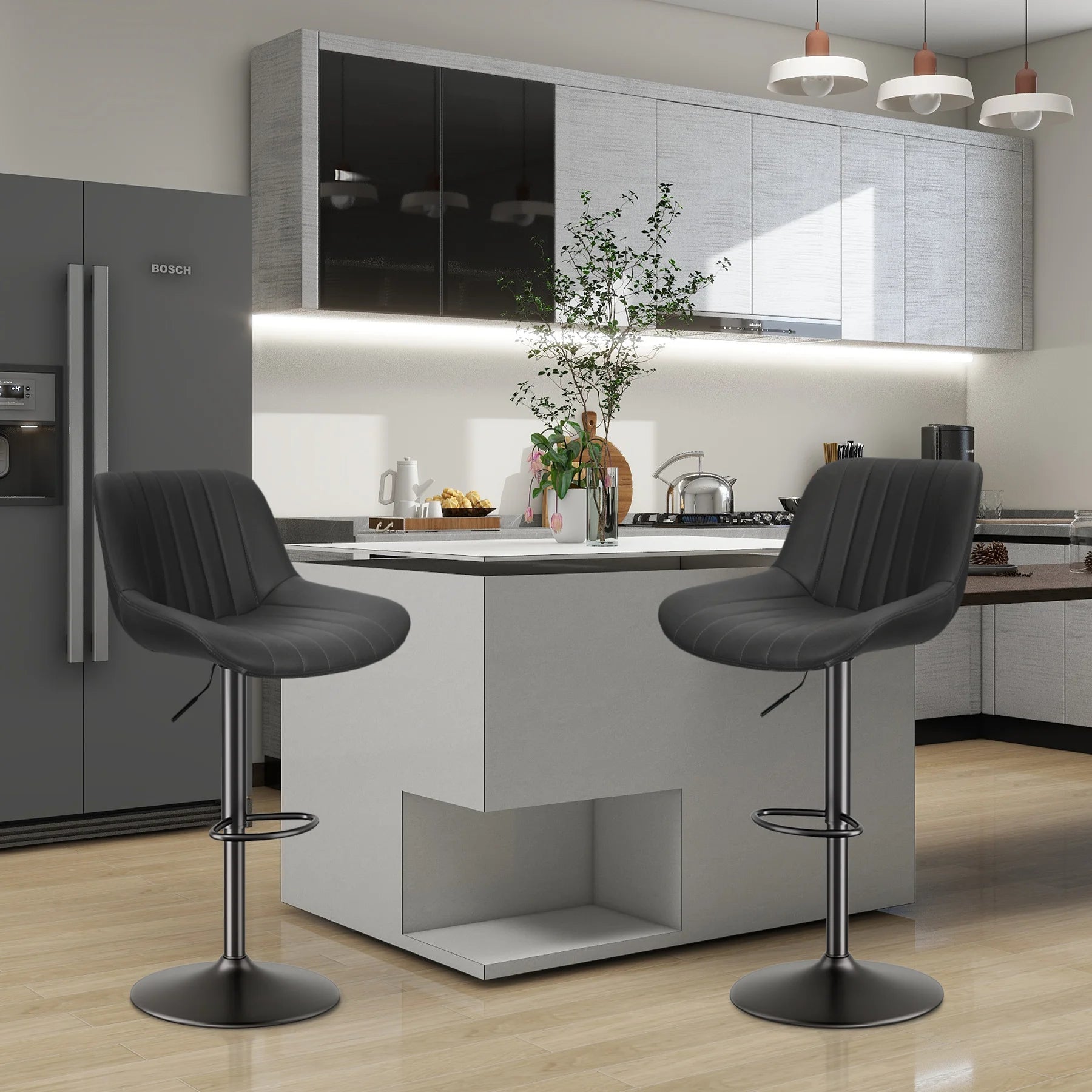 Sgabello da Bar Set da 2 pezzi, sgabello da Bar girevole moderno regolabile con schienale, sedia da banco in tessuto ad alte prestazioni