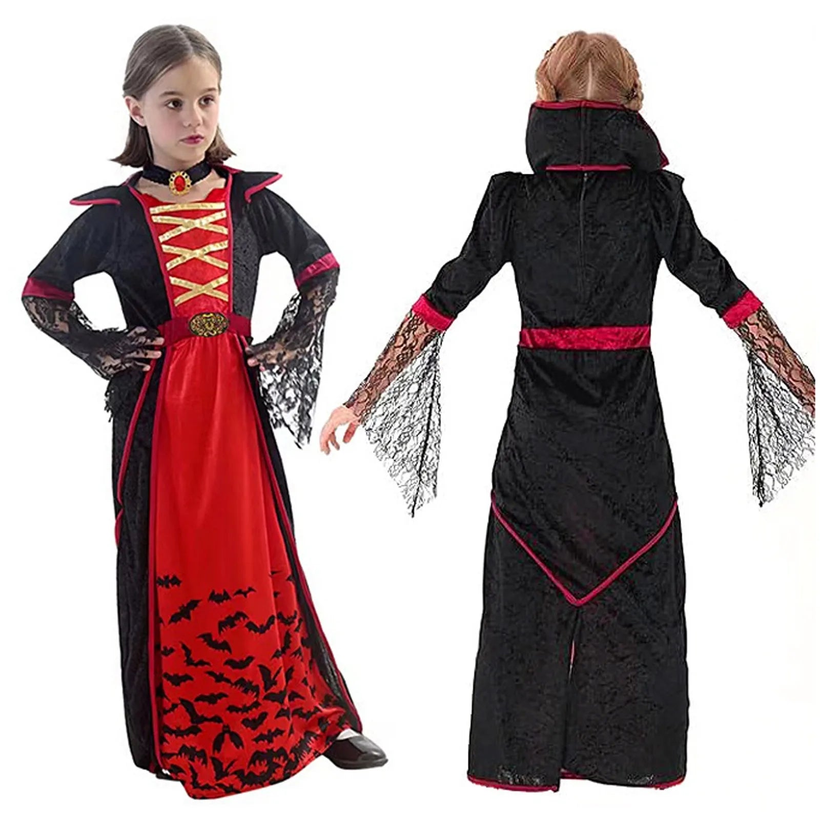 Costumi di Halloween Bambini Horror Vampiro Festa di festa Vestito operato Manica svasata Abiti per spettacoli teatrali Vestito cosplay per ragazza