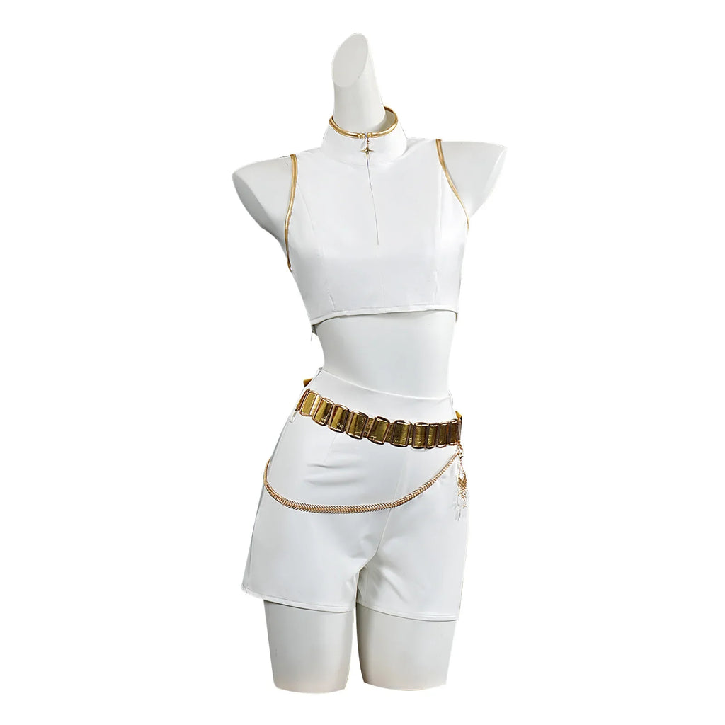 Costume cosplay di Halloween per adulti, chemise blanche, col alto, canotta corte, corto, ceinture dorée, tenue d'halloween