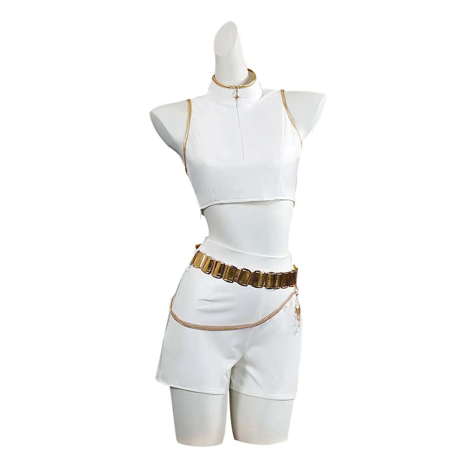 Costume cosplay di Halloween per adulti, chemise blanche, col alto, canotta corte, corto, ceinture dorée, tenue d'halloween