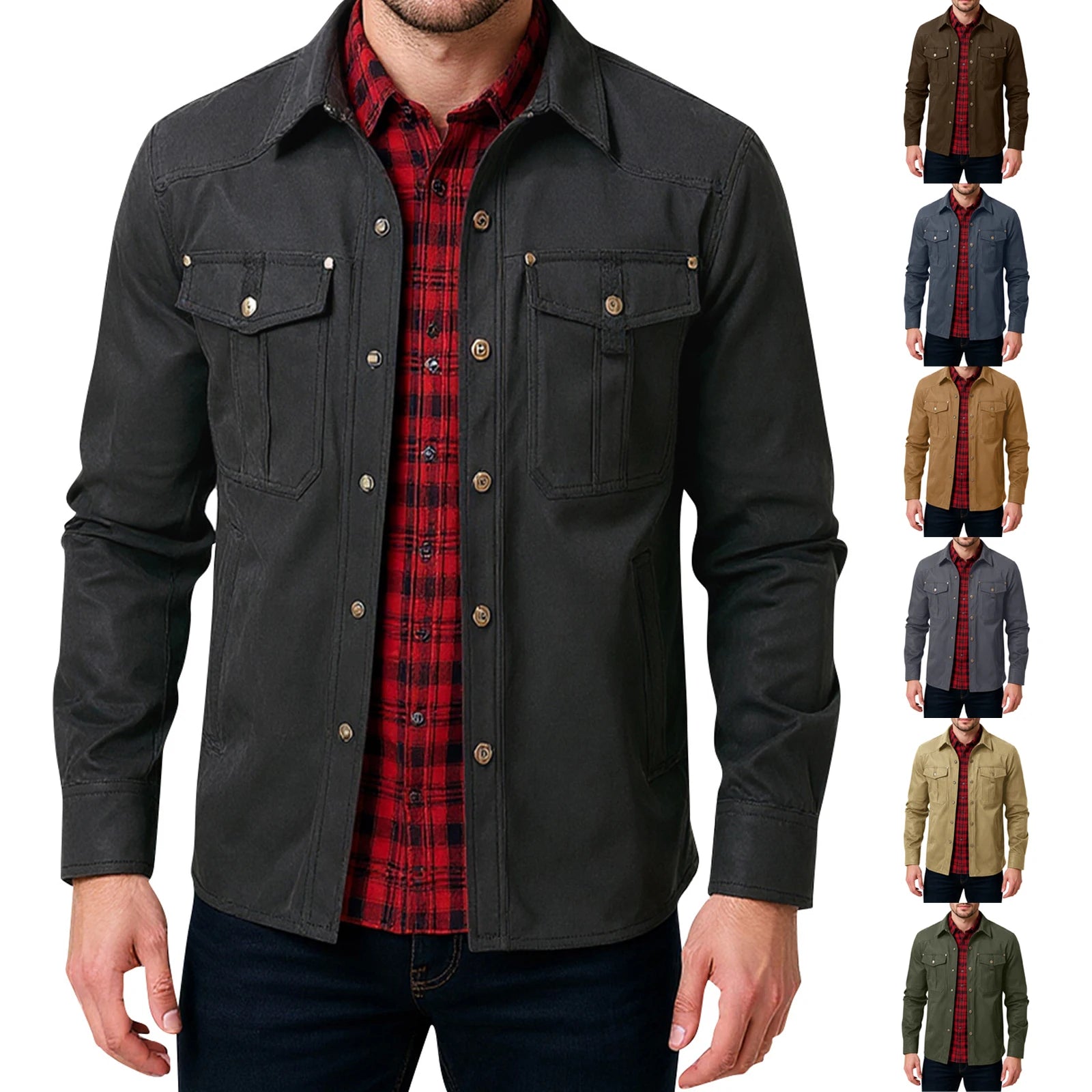 Giacca da uomo casual Giacche da uomo Cappotto da camicia foderato in flanella primaverile Giacche da uomo Cappotto casual da cowboy occidentale antivento