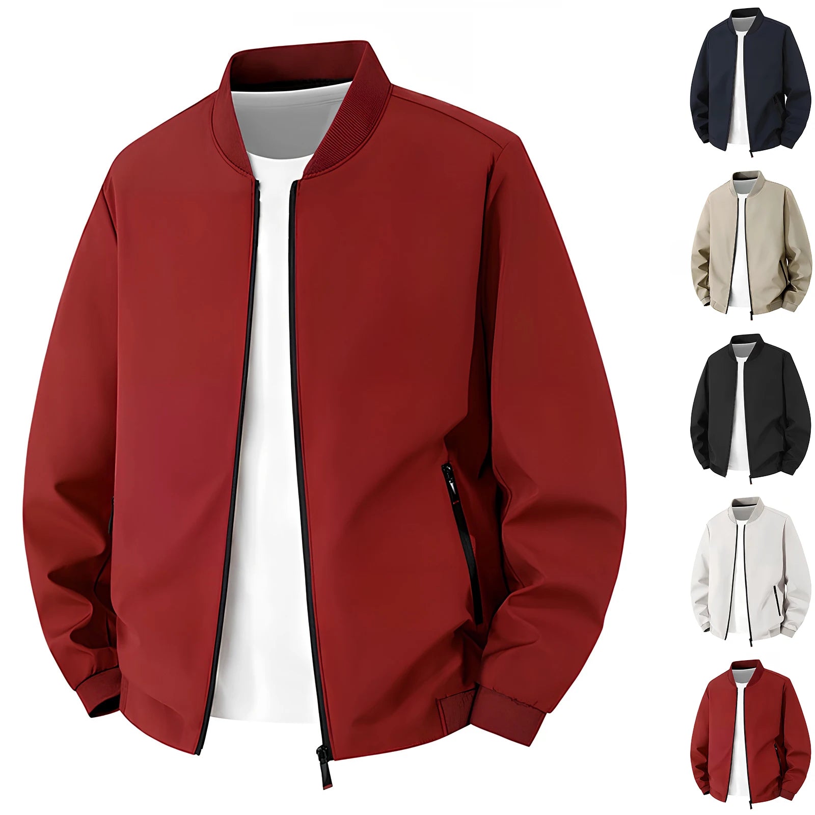 Giacca da baseball da uomo Giacca Top con orlo in colore a contrasto Design semplice Colletto da baseball Stile Abbigliamento quotidiano Primavera Autunno All-Match Basic