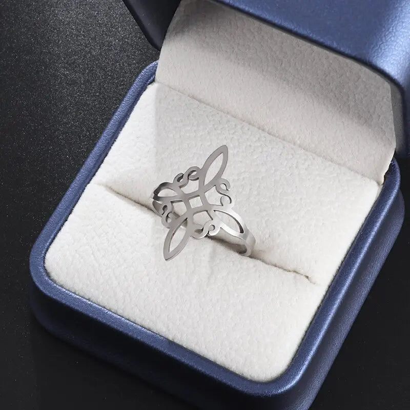 Anello da donna con nodo da strega, stregoneria, anello regolabile con apertura soprannaturale in acciaio inossidabile, gioielli con amuleto con nodo celtico irlandese