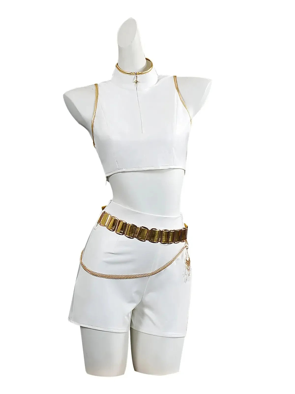 Costume cosplay di Halloween per adulti, chemise blanche, col alto, canotta corte, corto, ceinture dorée, tenue d'halloween
