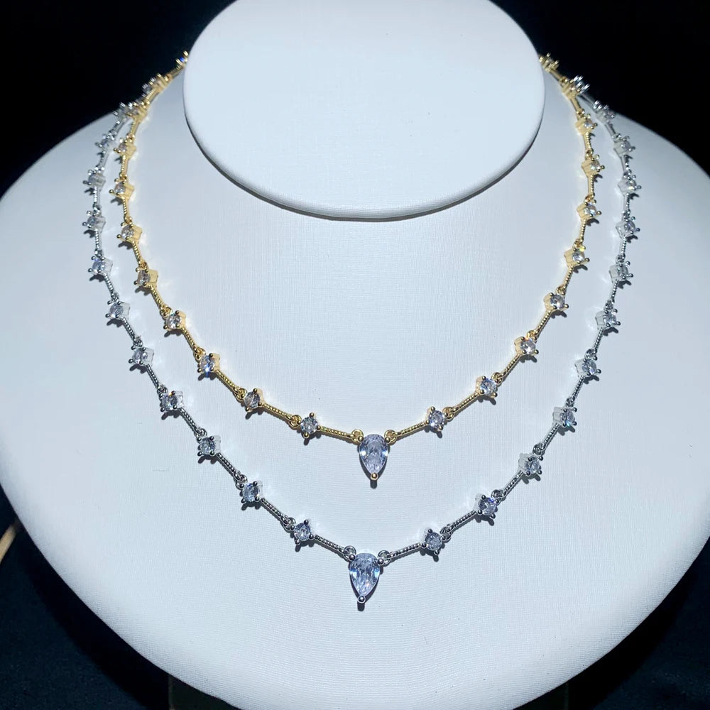 2025 Nuovo geometrico CZ Stazione catena a maglie girocollo sexy lungo lariat collana da donna gioielli di moda con zirconi ghiacciati di alta qualità