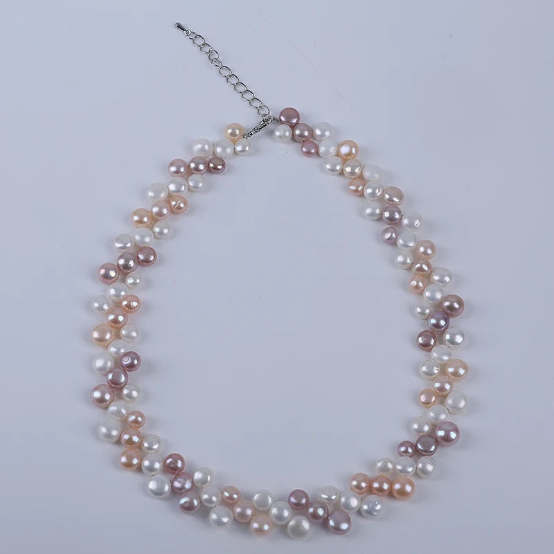 Bellissimi tre file 6-7-8mm bottone perle naturali coltivate perle d'acqua dolce collana braccialetto set regali set di gioielli di perle