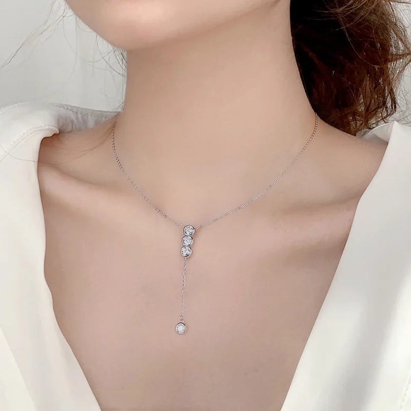 Houtros 3mm/5mm Collana piena di Moissanite per ragazze Classica catena clavicolare a bolle in argento sterling 925 regalo di gioielleria raffinata per feste