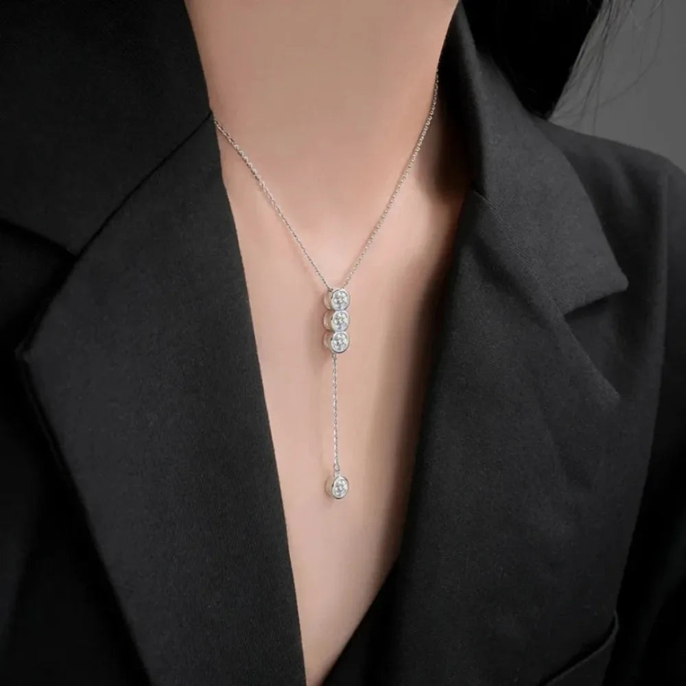 Houtros 3mm/5mm Collana piena di Moissanite per ragazze Classica catena clavicolare a bolle in argento sterling 925 regalo di gioielleria raffinata per feste