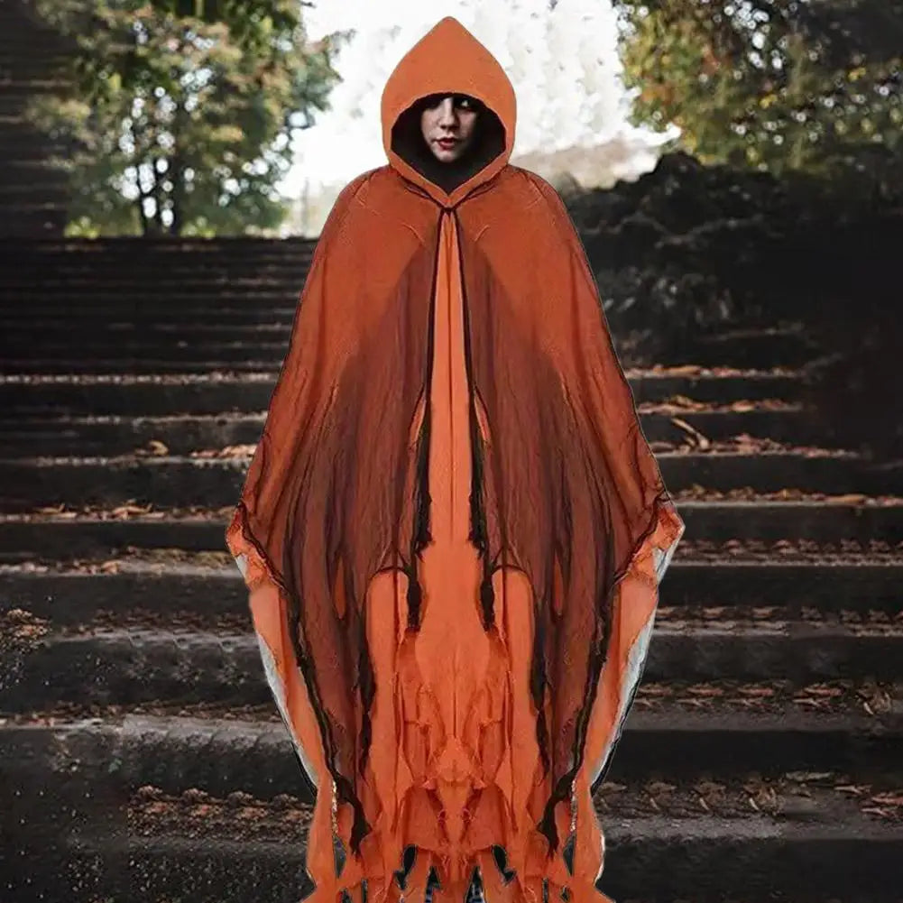 Costumi di Halloween per adulti, mantello da fantasma spaventoso con cappuccio, vestito cosplay da mantello da strega zombie Grim Reaper per la parte di Halloween