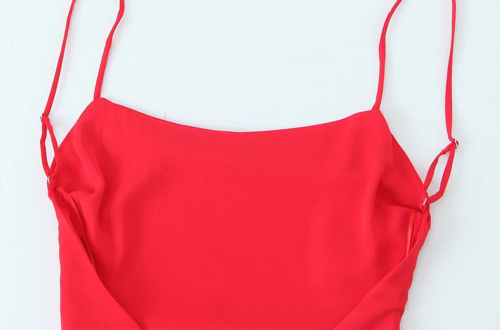 Abito midi drappeggiato da donna, collo dritto, spalline sottili, abiti femminili senza schienale, moda chic