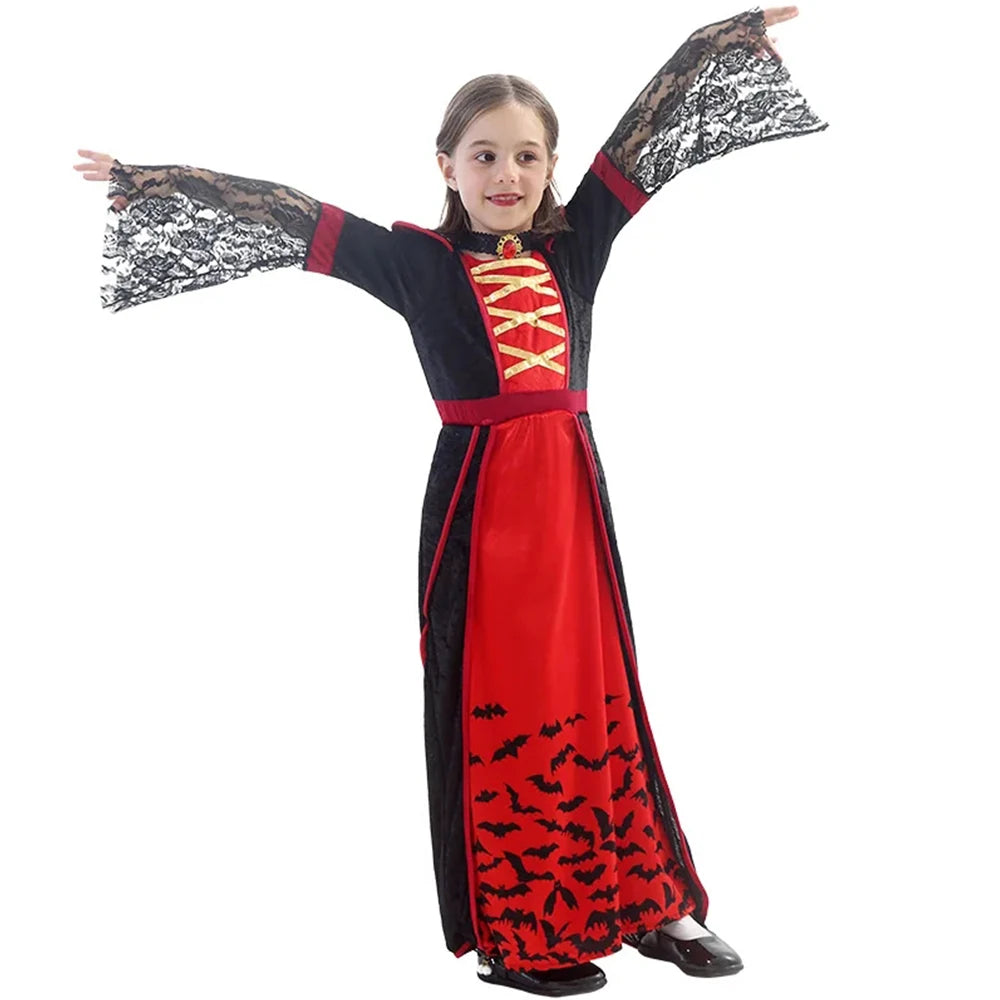 Costumi di Halloween Bambini Horror Vampiro Festa di festa Vestito operato Manica svasata Abiti per spettacoli teatrali Vestito cosplay per ragazza