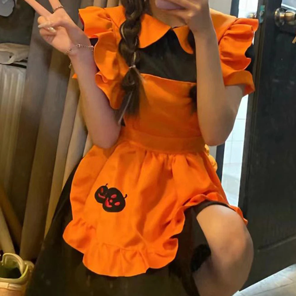 Costume di Halloween cosplay ristorante costume anime ricamo zucca cameriera vestido abito da compleanno per donna