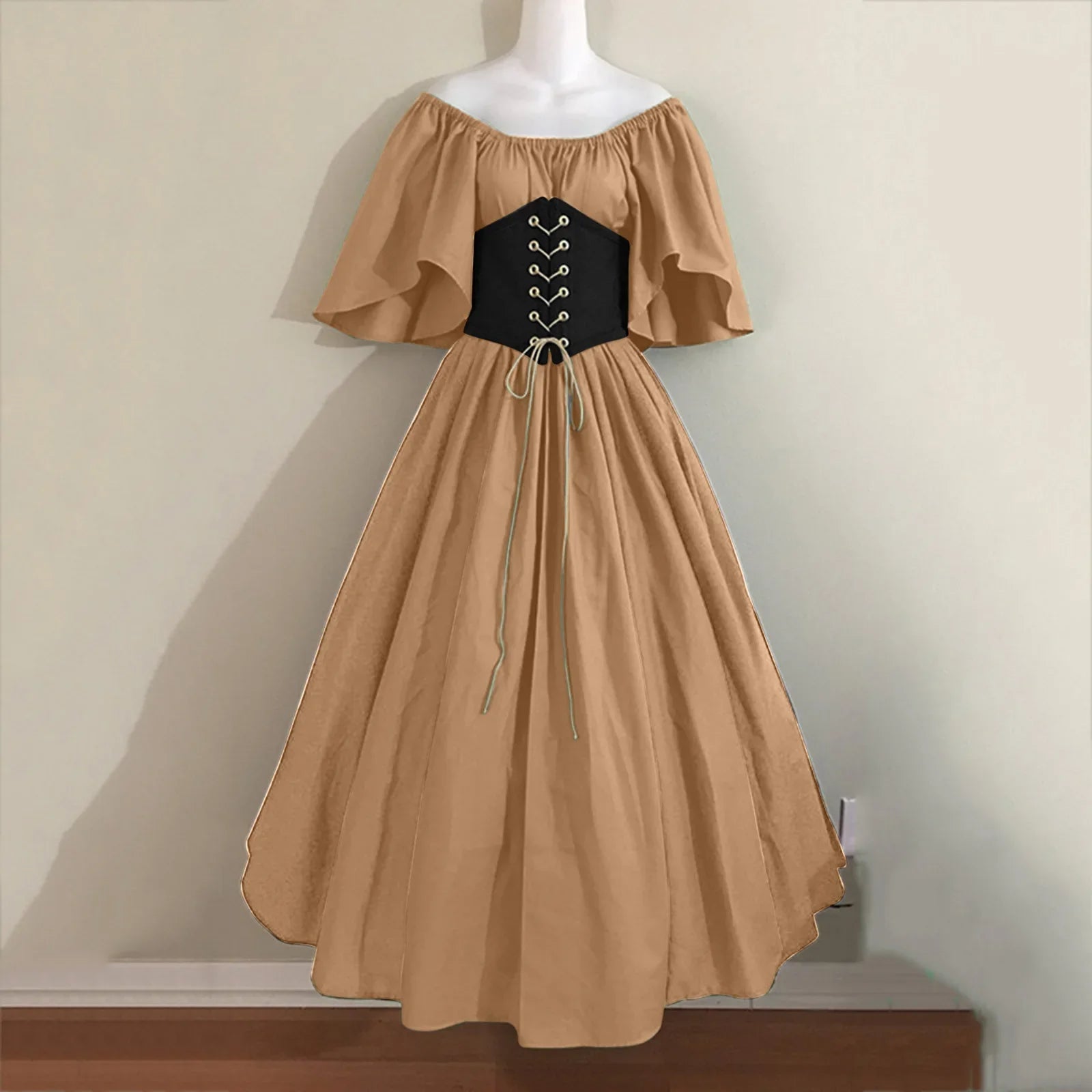 Costumi di Halloween per donna Abito scampanato sottile con colori a contrasto retrò medievale Abito con spalla con una sola parola Love Live Cosplay