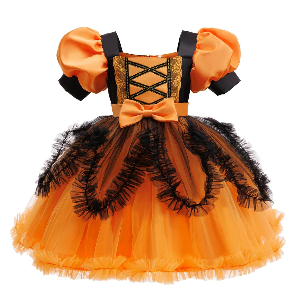Costume di Halloween per ragazza, performance cosplay, vestito per bambini, vestito arancione + set completo di zucca di costumi per occasioni speciali