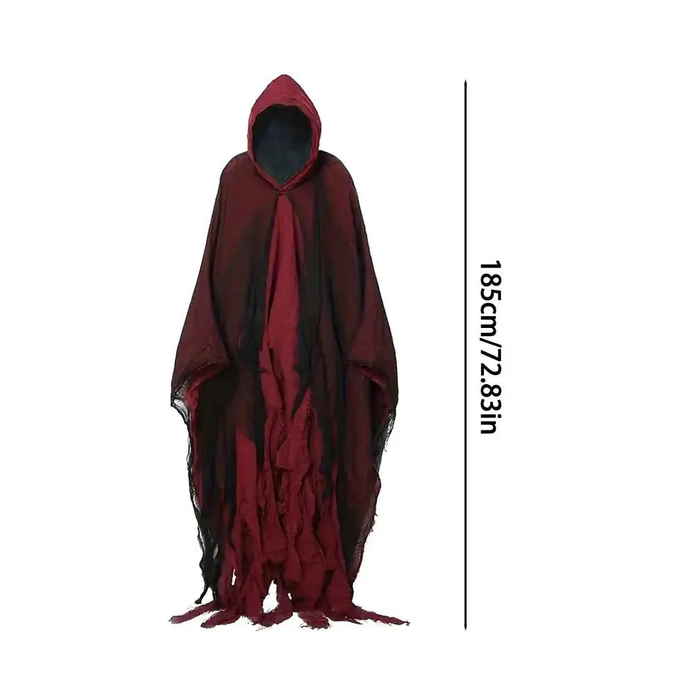 Costumi di Halloween per adulti, mantello da fantasma spaventoso con cappuccio, vestito cosplay da mantello da strega zombie Grim Reaper per la parte di Halloween