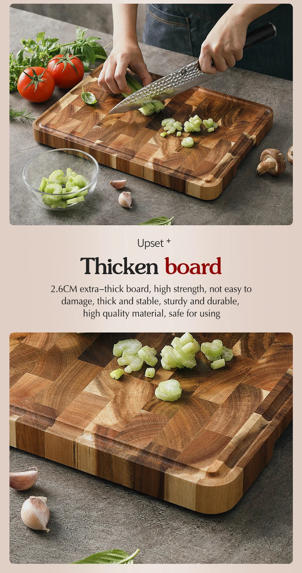 HEZHEN tagliere Premium legno di Acacia Splicing accessori da cucina tagliere scarico acqua e utensili da cucina a prova di umidità