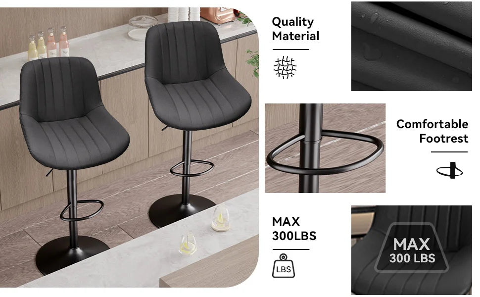 Sgabello da Bar Set da 2 pezzi, sgabello da Bar girevole moderno regolabile con schienale, sedia da banco in tessuto ad alte prestazioni