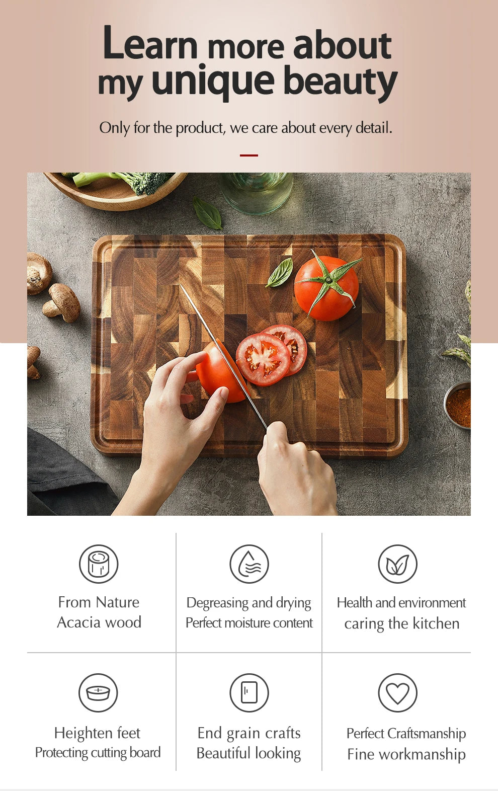 HEZHEN tagliere Premium legno di Acacia Splicing accessori da cucina tagliere scarico acqua e utensili da cucina a prova di umidità