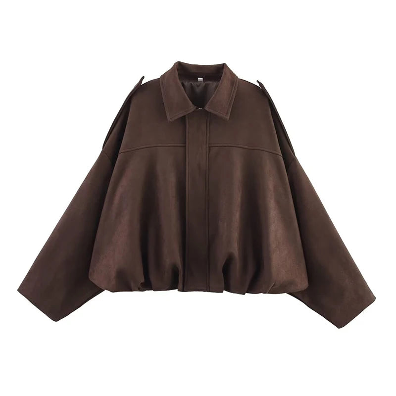 Bomber da donna Cappotti Moda Colletto rovesciato Manica lunga Cappotti larghi Capispalla femminile vintage Top chic