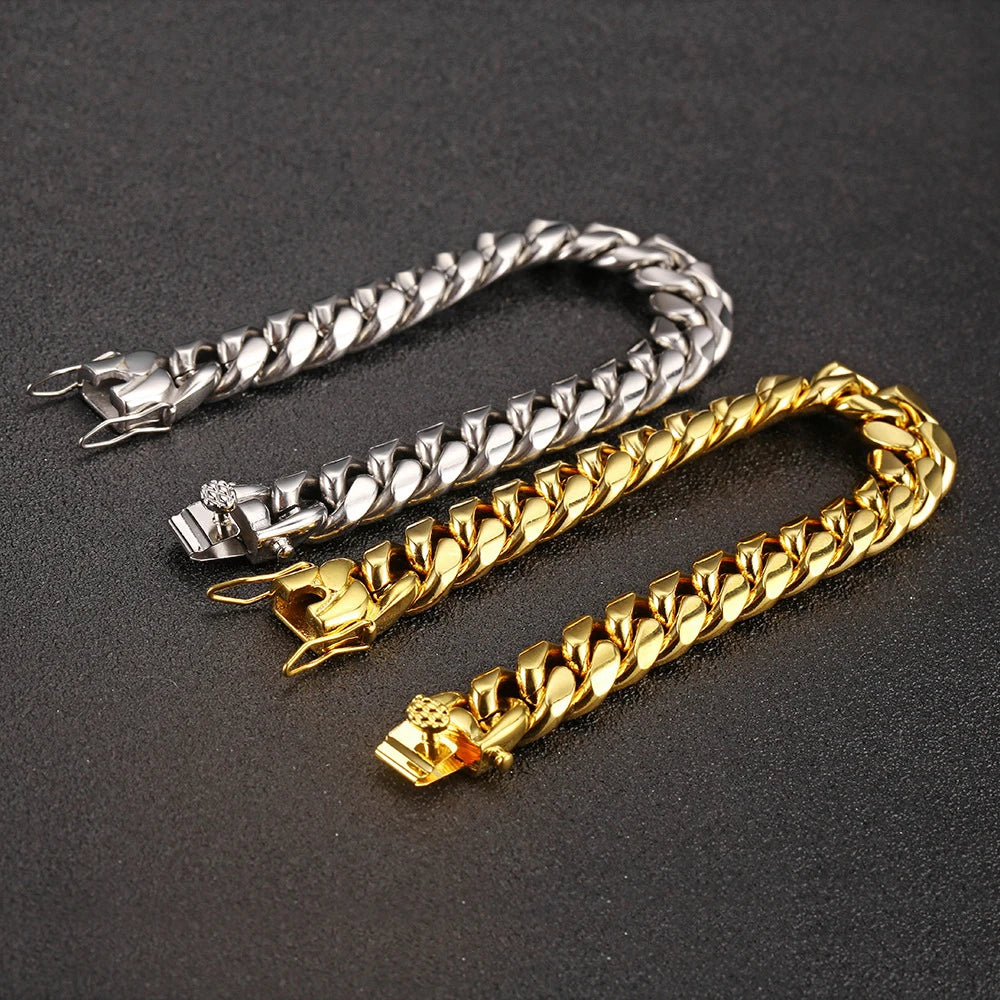Braccialetti cubani in acciaio inossidabile placcato oro 6mm-14mm18k Braccialetti a catena a maglia cubana per gioielli Hiphop