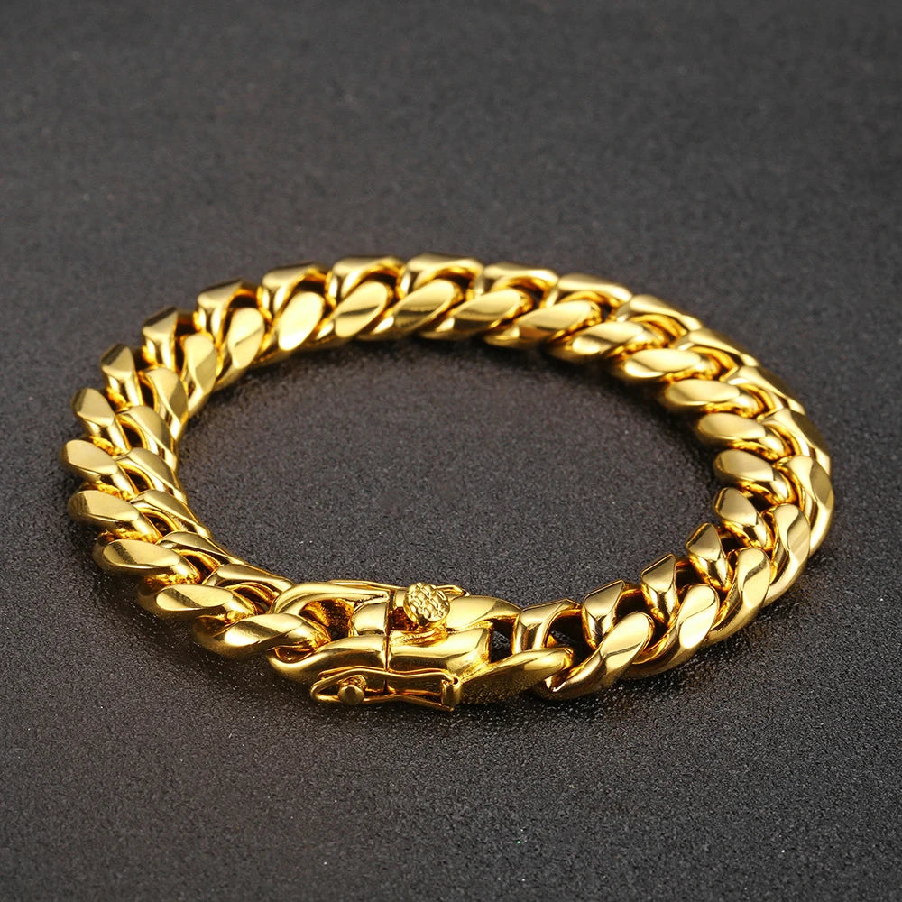 Braccialetti cubani in acciaio inossidabile placcato oro 6mm-14mm18k Braccialetti a catena a maglia cubana per gioielli Hiphop