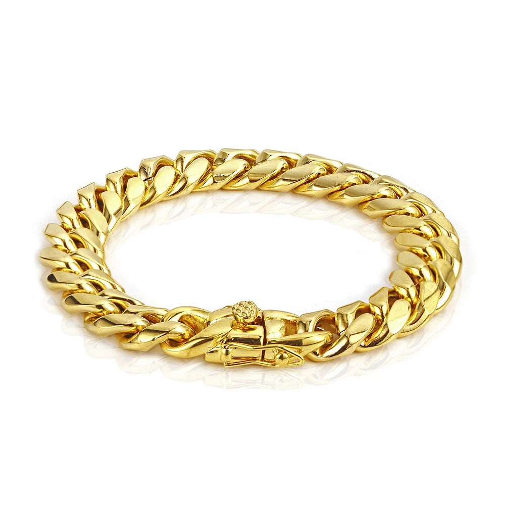 Braccialetti cubani in acciaio inossidabile placcato oro 6mm-14mm18k Braccialetti a catena a maglia cubana per gioielli Hiphop