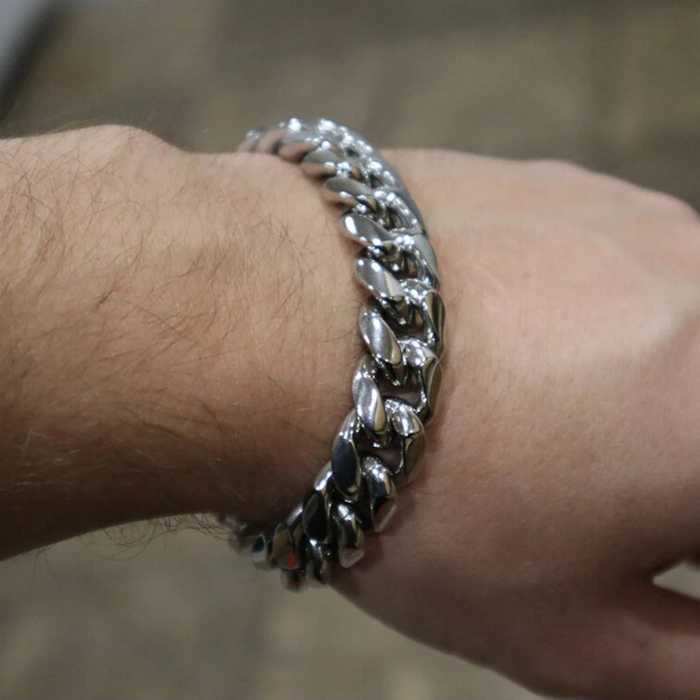 Braccialetti cubani in acciaio inossidabile placcato oro 6mm-14mm18k Braccialetti a catena a maglia cubana per gioielli Hiphop