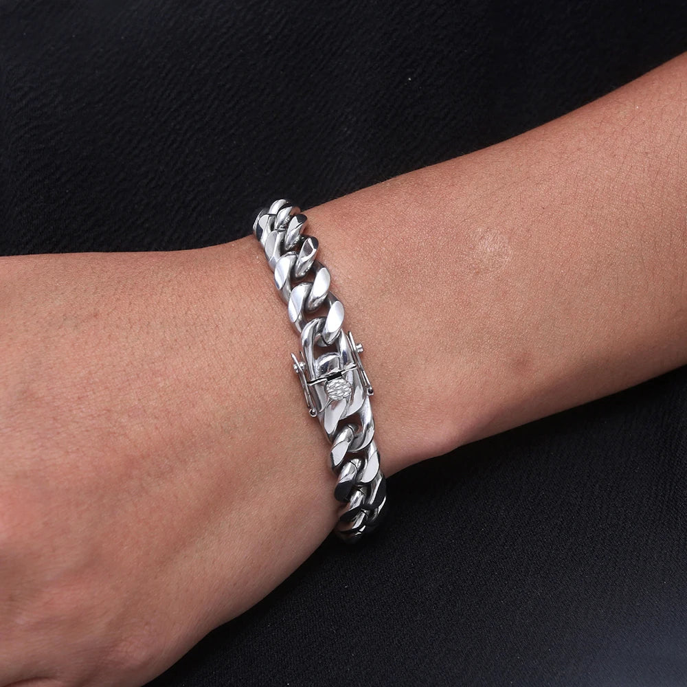Braccialetti cubani in acciaio inossidabile placcato oro 6mm-14mm18k Braccialetti a catena a maglia cubana per gioielli Hiphop