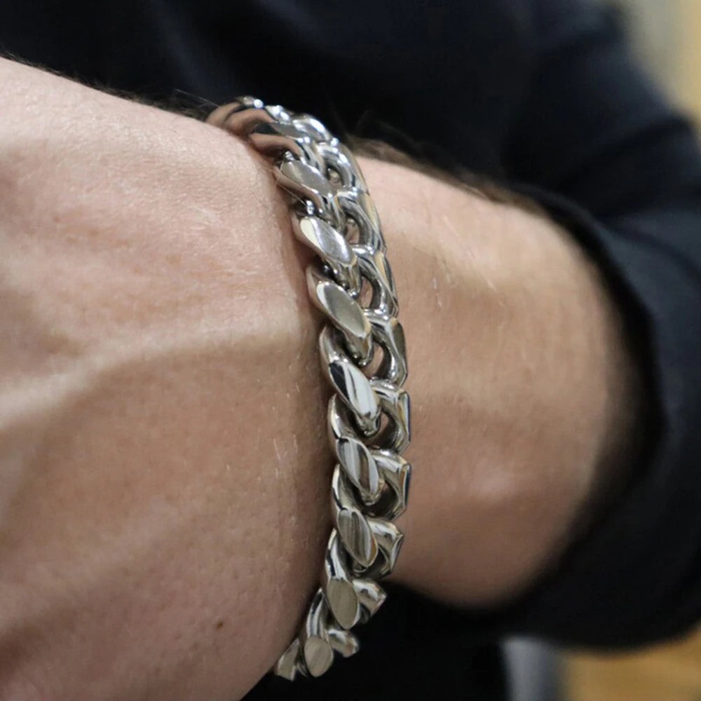 Braccialetti cubani in acciaio inossidabile placcato oro 6mm-14mm18k Braccialetti a catena a maglia cubana per gioielli Hiphop