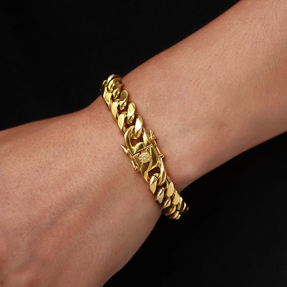Braccialetti cubani in acciaio inossidabile placcato oro 6mm-14mm18k Braccialetti a catena a maglia cubana per gioielli Hiphop