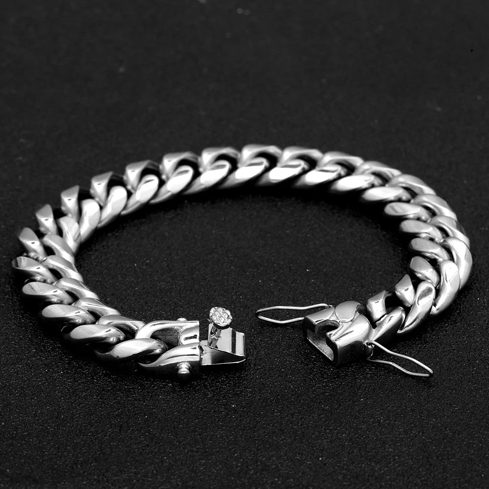 Braccialetti cubani in acciaio inossidabile placcato oro 6mm-14mm18k Braccialetti a catena a maglia cubana per gioielli Hiphop